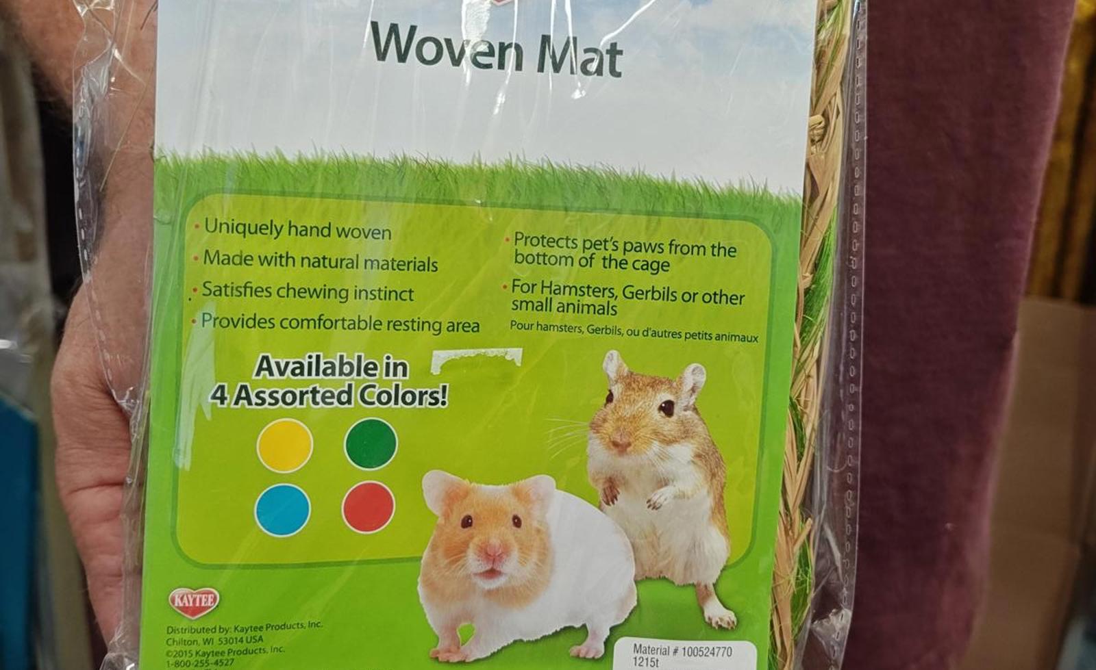 Woven Mat for small pets, made from natural materials, available in assorted colors.