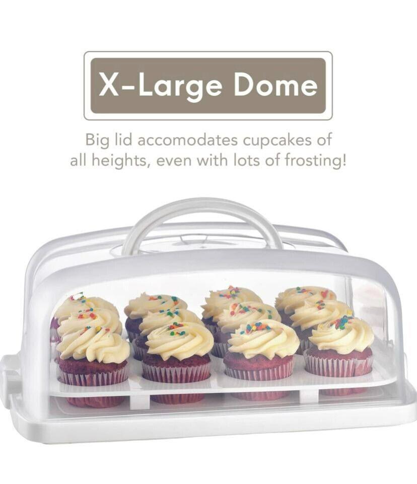 X-Large Dome cupcake carrier with a big lid for accommodating tall cupcakes with frosting.