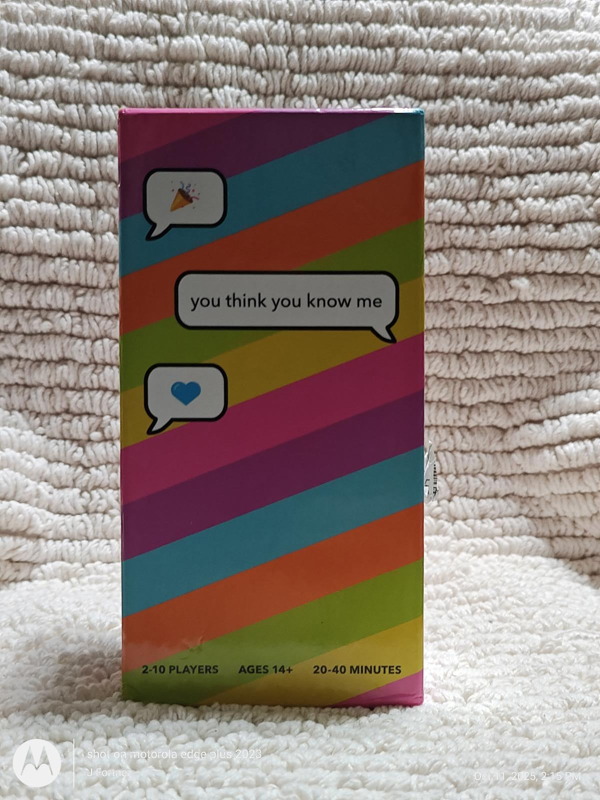 You Think You Know Me game box featuring colorful stripes and playful speech bubbles.