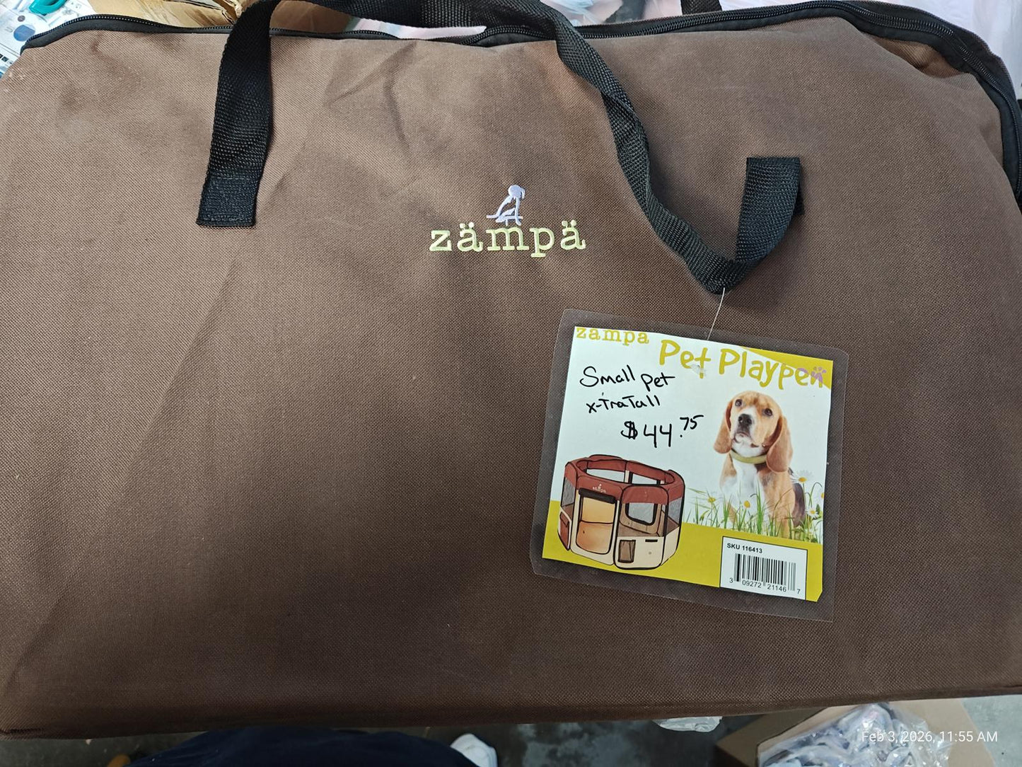 Zampa pet playpen in brown color with carrying bag, suitable for small pets.