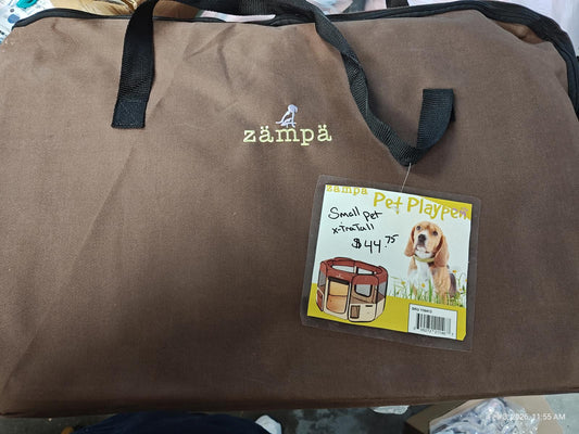 Zampa pet playpen in brown color with carrying bag, suitable for small pets.