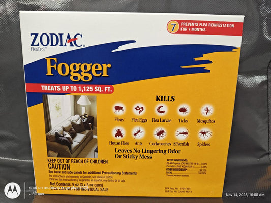 Zodiac Fogger treats up to 1,125 sq. ft. effectively eliminating pests like fleas and ticks.